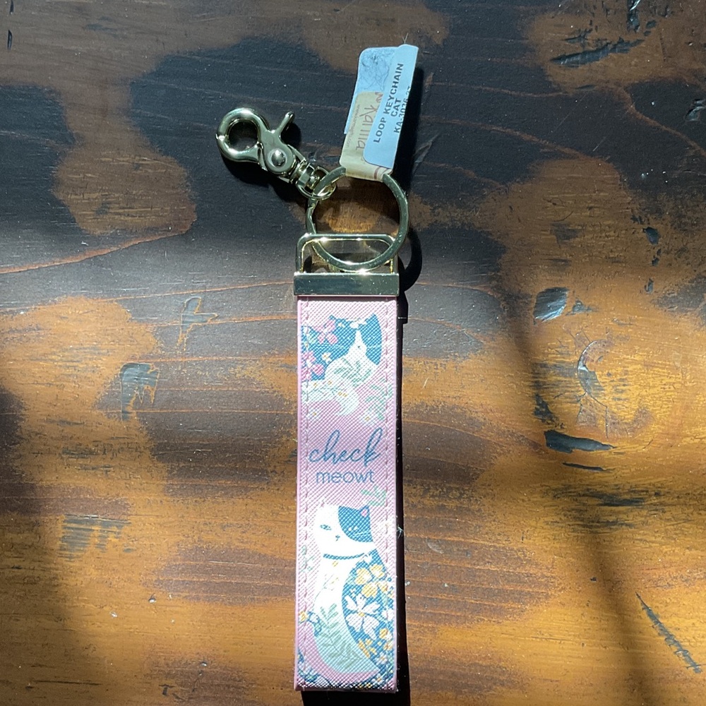 Check Meow Keychain with Gold Clip